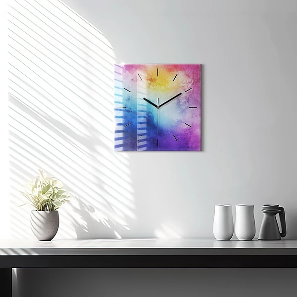 Wanduhr quadratisch Bunte Flecken