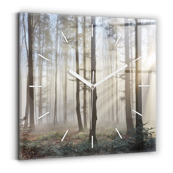 Wanduhr quadratisch Wald im Nebel