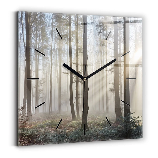 Wanduhr quadratisch Wald im Nebel