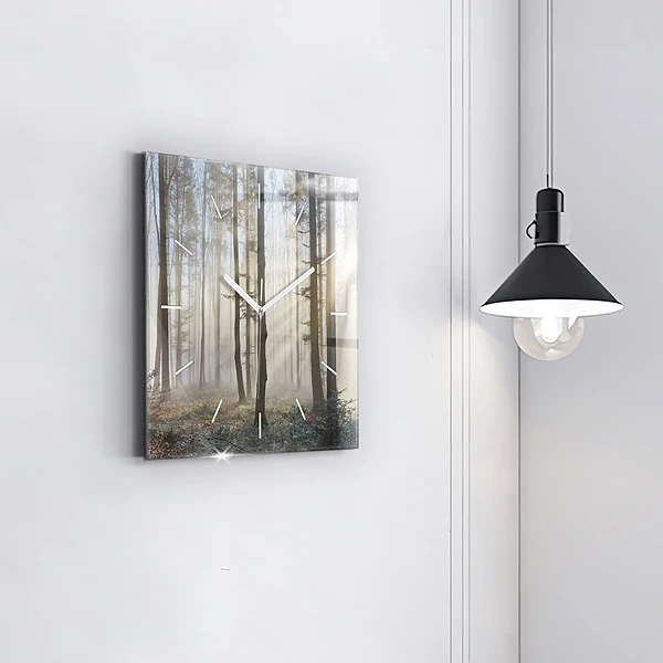 Wanduhr quadratisch Wald im Nebel