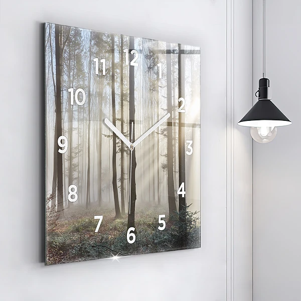 Wanduhr quadratisch Wald im Nebel