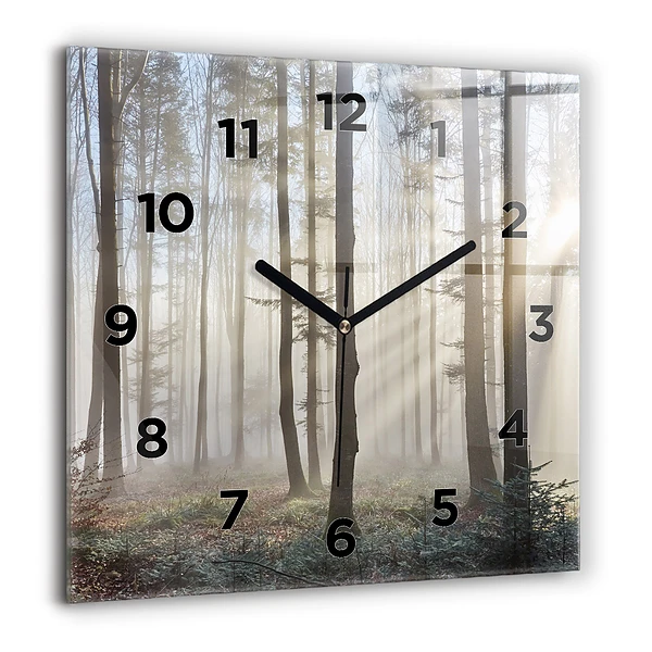 Wanduhr quadratisch Wald im Nebel