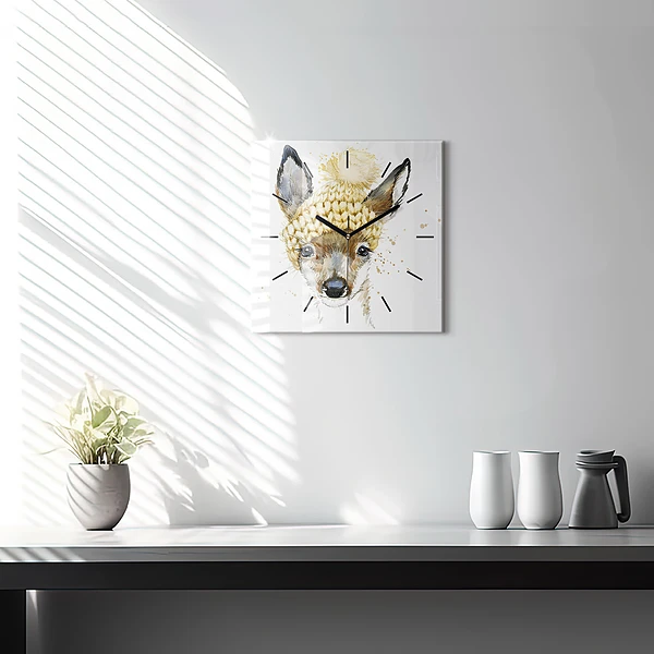 Wanduhr quadratisch Hirsche