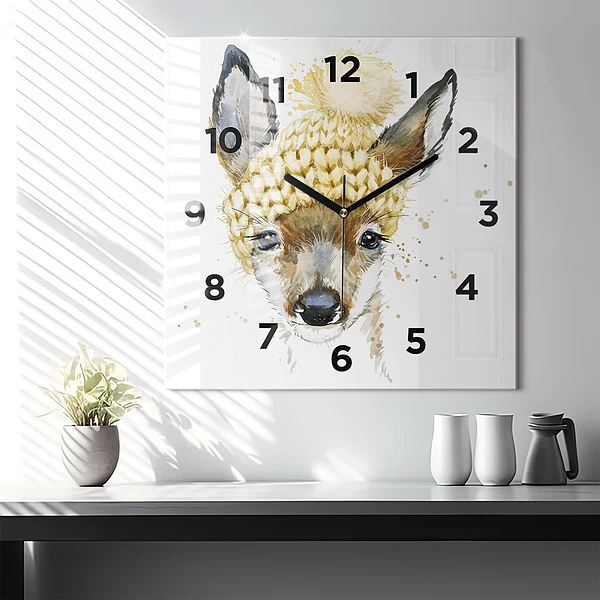 Wanduhr quadratisch Hirsche