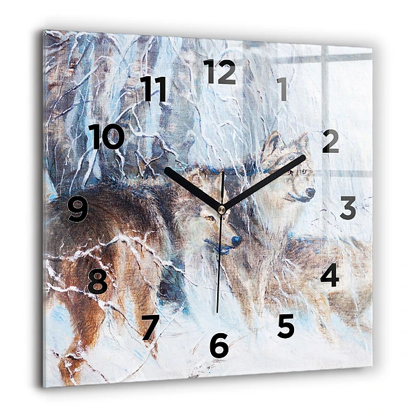 Wanduhr modern quadratisch Wölfe im Wald