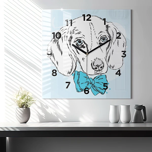 Wanduhr quadratisch mit motiv Hündchen
