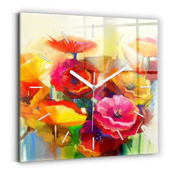 Wanduhr modern quadratisch Bunte Mohnblumen