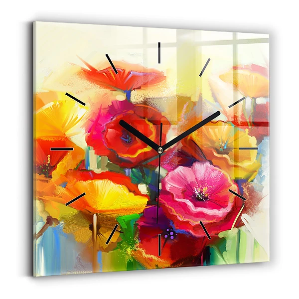 Wanduhr modern quadratisch Bunte Mohnblumen