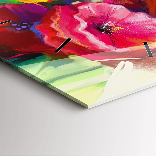 Wanduhr modern quadratisch Bunte Mohnblumen