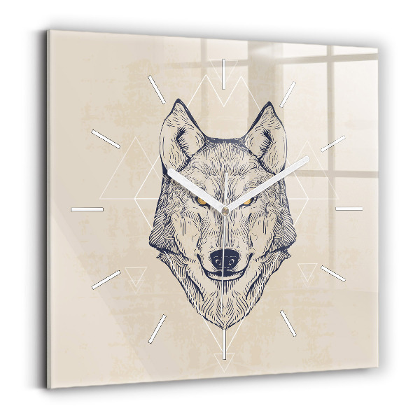 Wanduhr quadratisch mit motiv Wolfskopf