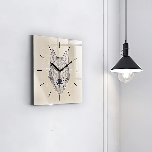 Wanduhr quadratisch mit motiv Wolfskopf