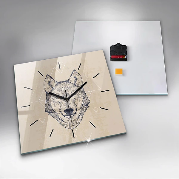 Wanduhr quadratisch mit motiv Wolfskopf