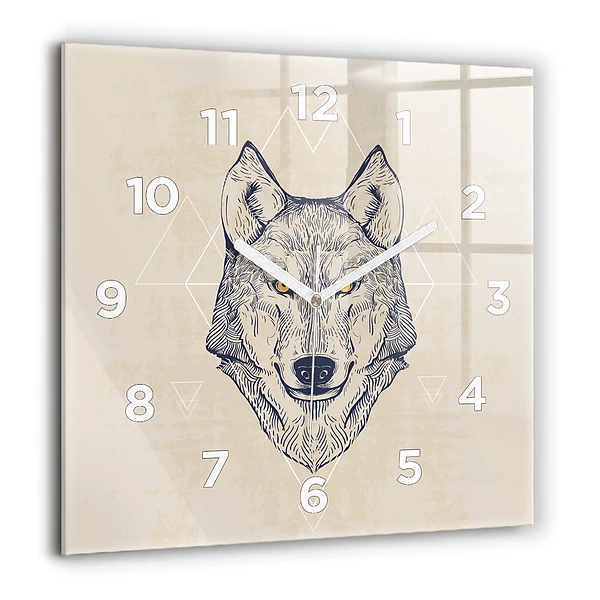 Wanduhr quadratisch mit motiv Wolfskopf