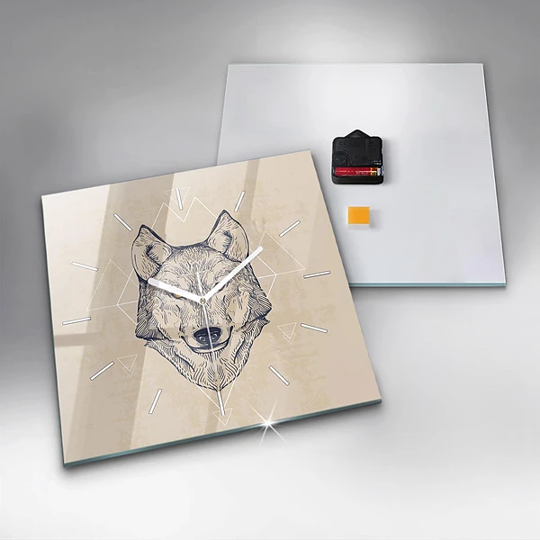 Wanduhr quadratisch mit motiv Wolfskopf