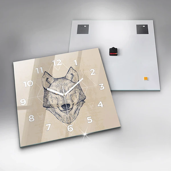 Wanduhr quadratisch mit motiv Wolfskopf