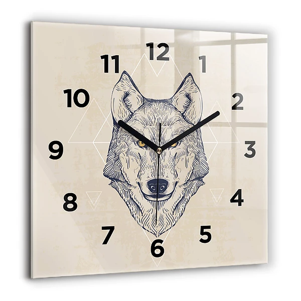 Wanduhr quadratisch mit motiv Wolfskopf