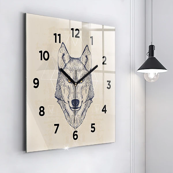 Wanduhr quadratisch mit motiv Wolfskopf