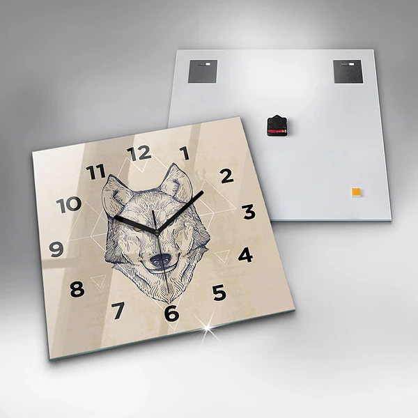 Wanduhr quadratisch mit motiv Wolfskopf