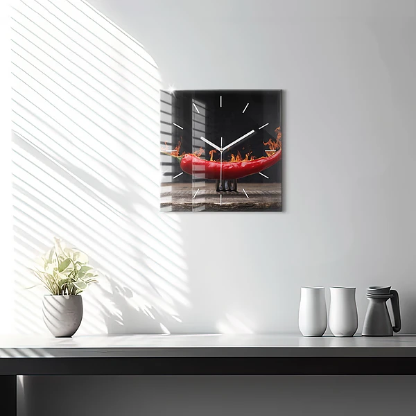 Wanduhr modern quadratisch Peperoni-Schote