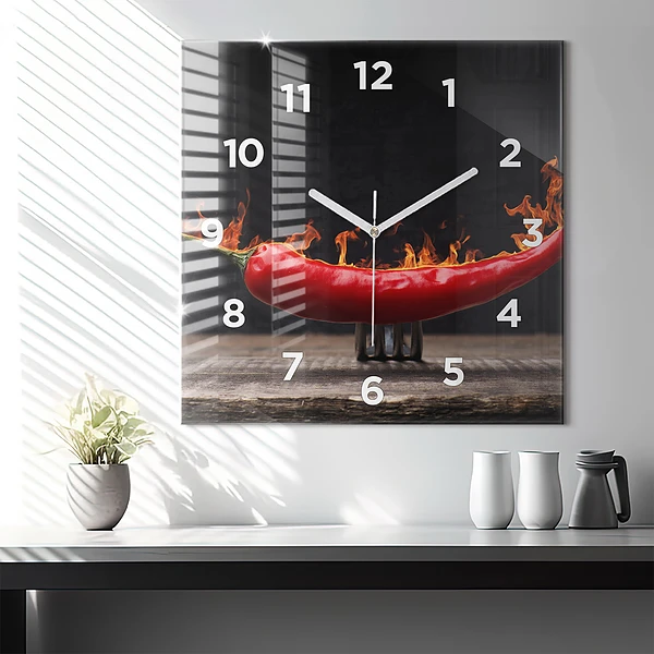 Wanduhr modern quadratisch Peperoni-Schote