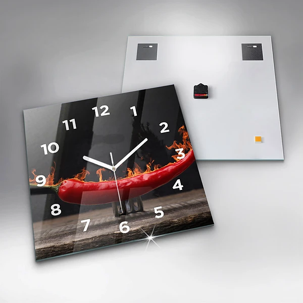 Wanduhr modern quadratisch Peperoni-Schote