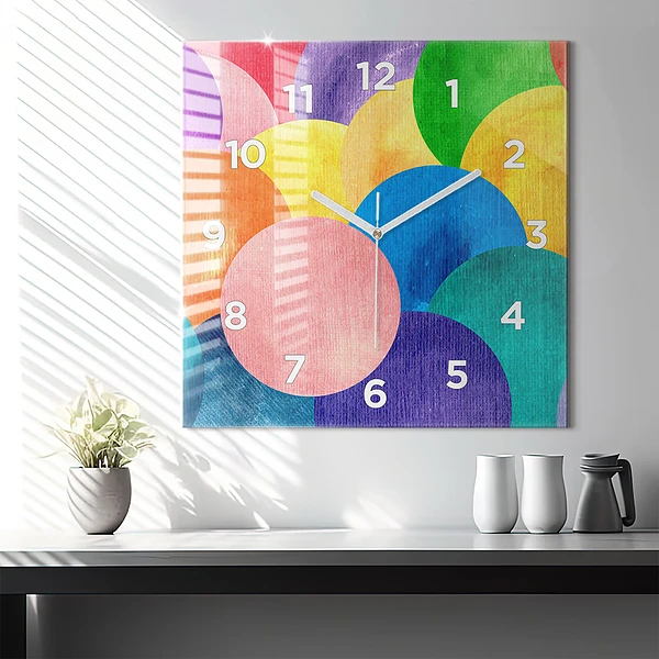 Wanduhr quadratisch mit motiv Abstrakte Kreise