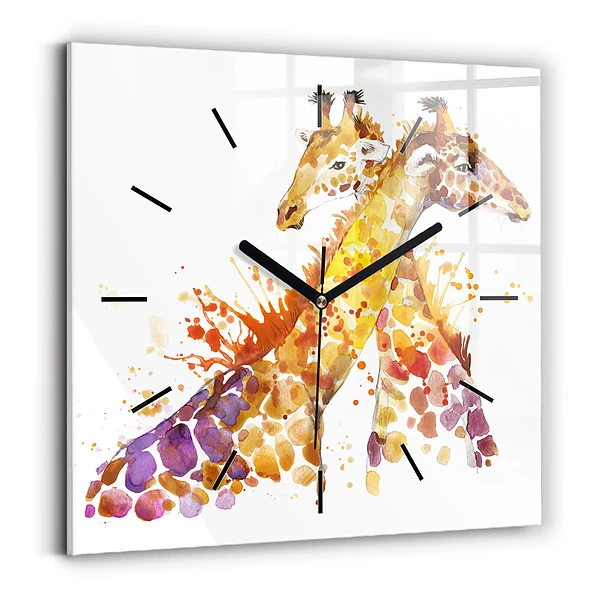 Wanduhr modern quadratisch Giraffe Aquarell