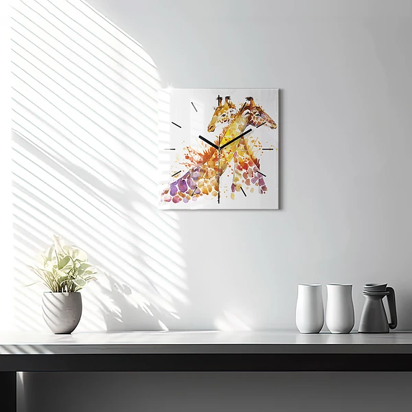 Wanduhr modern quadratisch Giraffe Aquarell