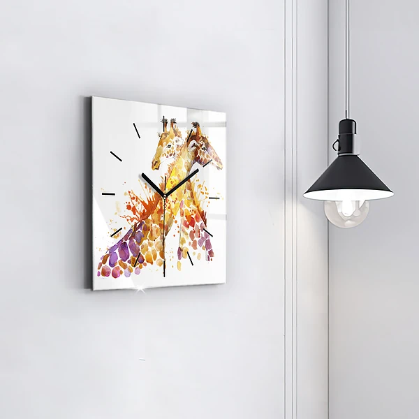 Wanduhr modern quadratisch Giraffe Aquarell