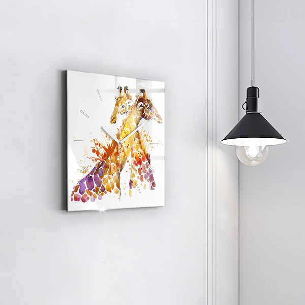 Wanduhr modern quadratisch Giraffe Aquarell