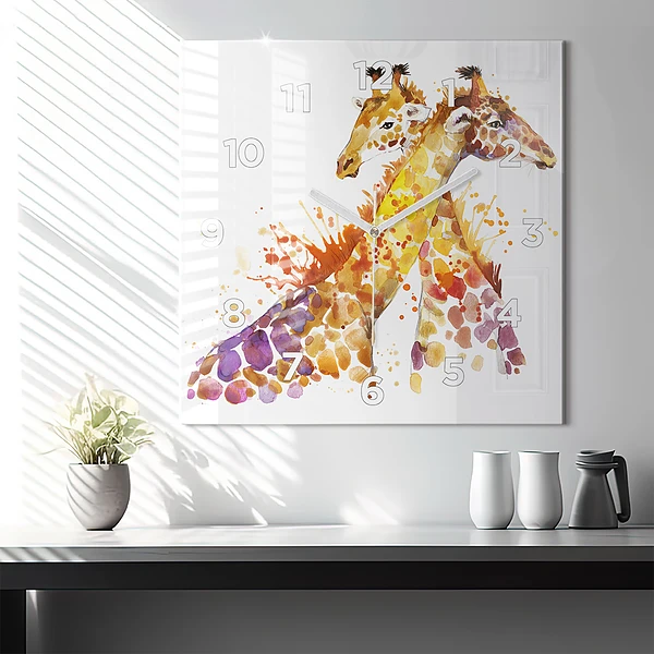 Wanduhr modern quadratisch Giraffe Aquarell