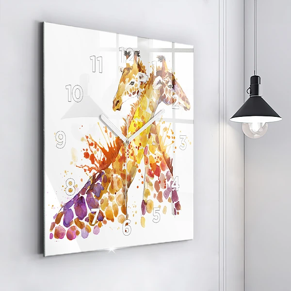 Wanduhr modern quadratisch Giraffe Aquarell