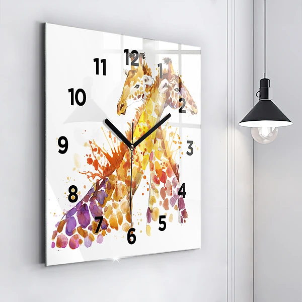 Wanduhr modern quadratisch Giraffe Aquarell