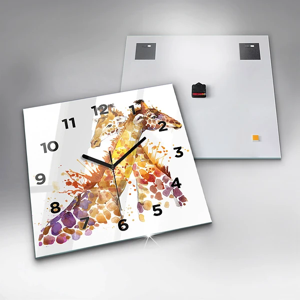 Wanduhr modern quadratisch Giraffe Aquarell