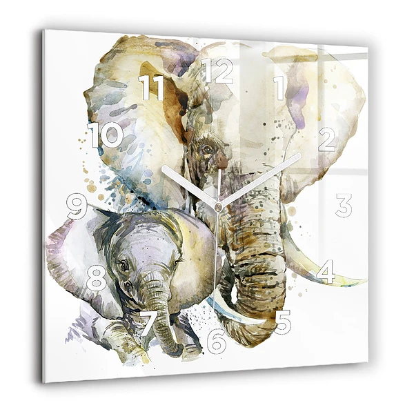 Wanduhr quadratisch mit motiv Gemalte Tiere Elefant