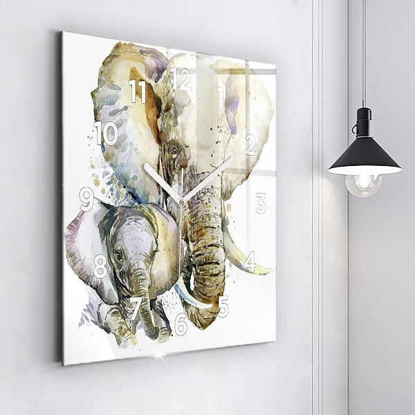 Wanduhr quadratisch mit motiv Gemalte Tiere Elefant