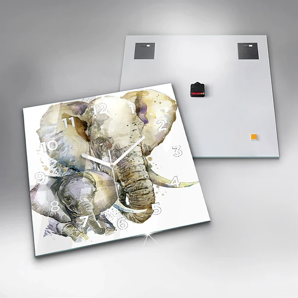 Wanduhr quadratisch mit motiv Gemalte Tiere Elefant