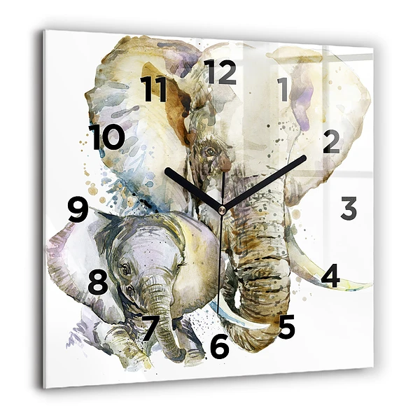 Wanduhr quadratisch mit motiv Gemalte Tiere Elefant
