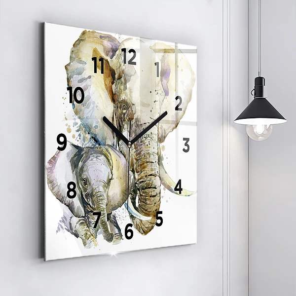 Wanduhr quadratisch mit motiv Gemalte Tiere Elefant
