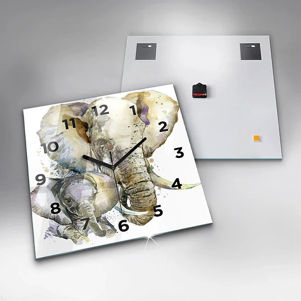 Wanduhr quadratisch mit motiv Gemalte Tiere Elefant