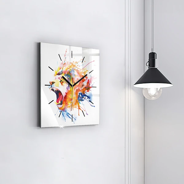 Wanduhr modern quadratisch Löwe - Aquarell