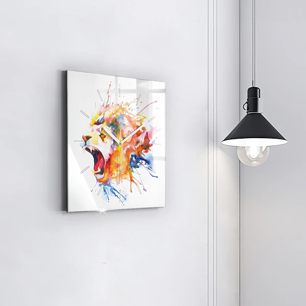 Wanduhr modern quadratisch Löwe - Aquarell