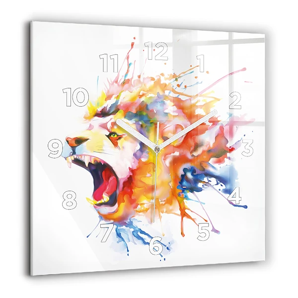 Wanduhr modern quadratisch Löwe - Aquarell