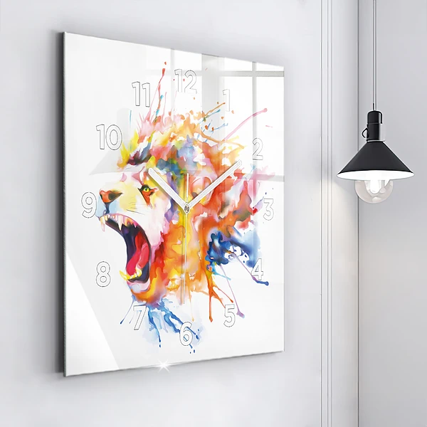 Wanduhr modern quadratisch Löwe - Aquarell
