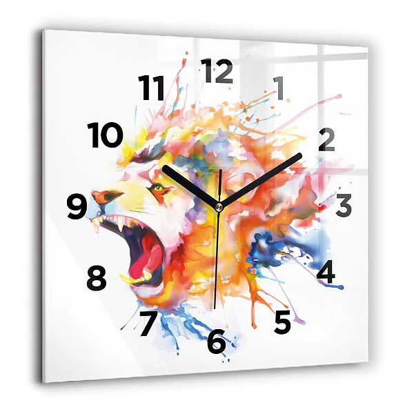 Wanduhr modern quadratisch Löwe - Aquarell