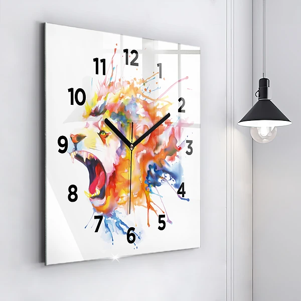 Wanduhr modern quadratisch Löwe - Aquarell