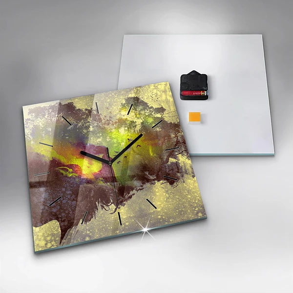 Wanduhr modern quadratisch Frau im Wald