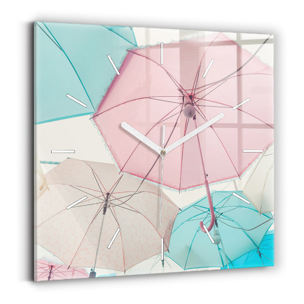 Wanduhr quadratisch Pastell Regenschirme