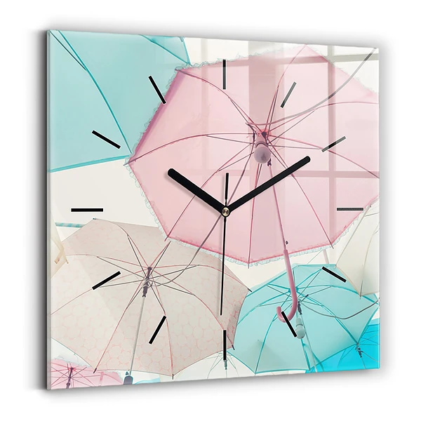 Wanduhr quadratisch Pastell Regenschirme