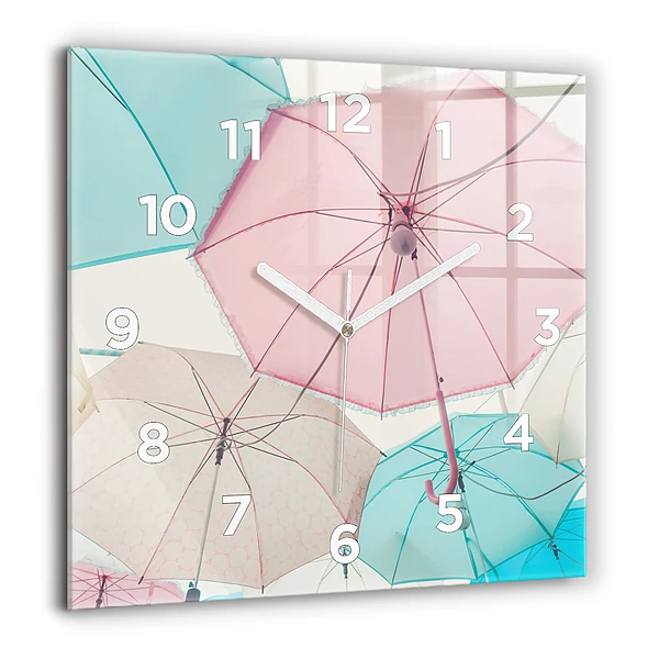Wanduhr quadratisch Pastell Regenschirme